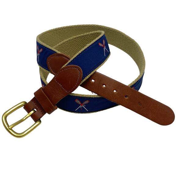 Vintage Other - Vintage Leather Man Limited Men’s 36 Golf Belt Lacrosse Embroidery Brass‎ Buckle